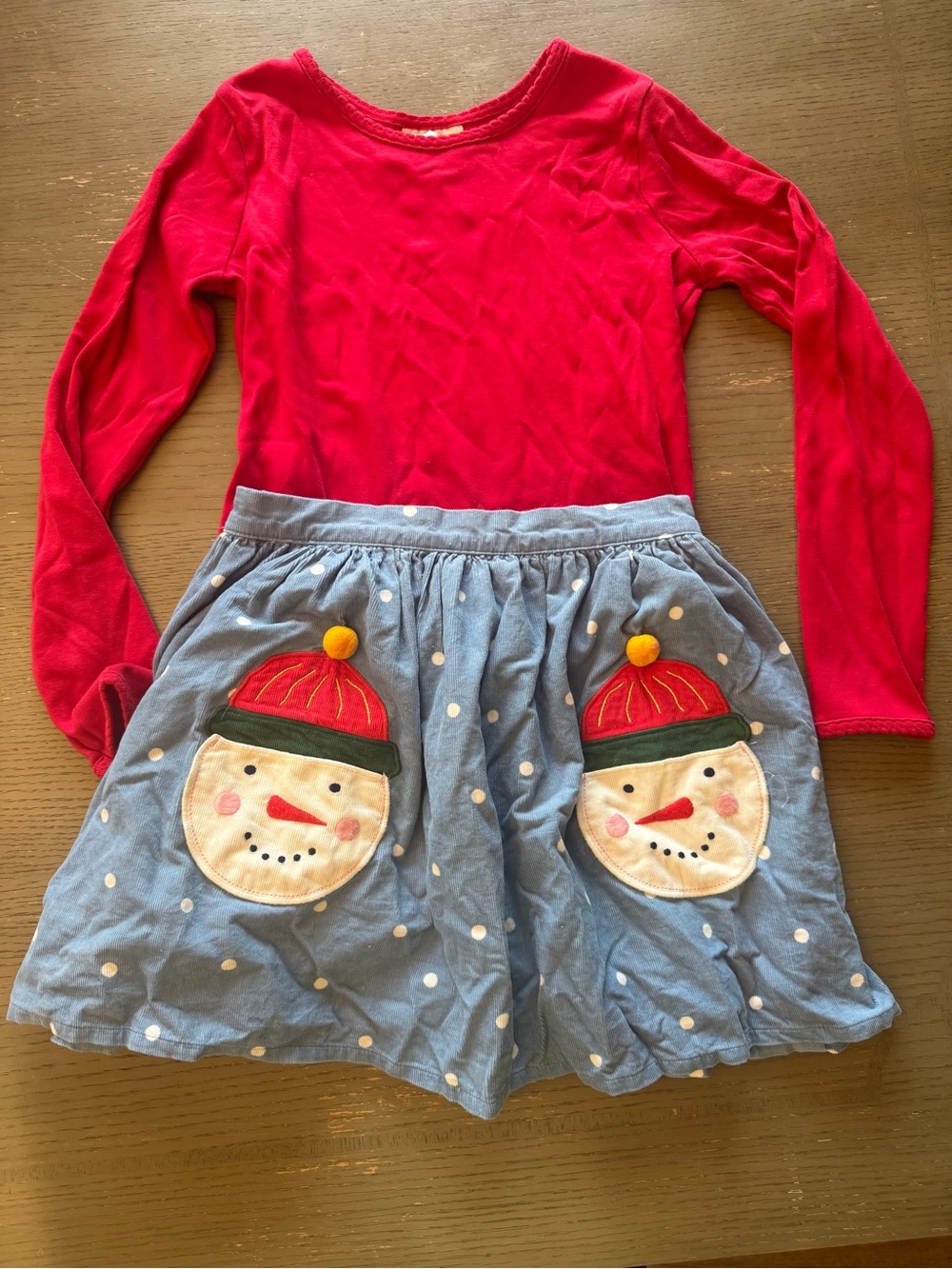 Mini Boden Snowman Christmas Skirt Size 9/10 and Hanna Andersson 130 Shirt
